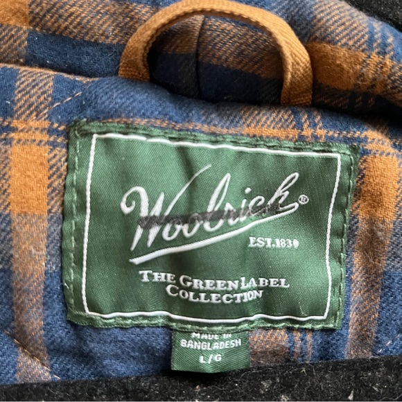 Woolrich Green Label Canvas Work Jacket Mens L Brown Hooded Plaid Lined - Picture 3 of 8